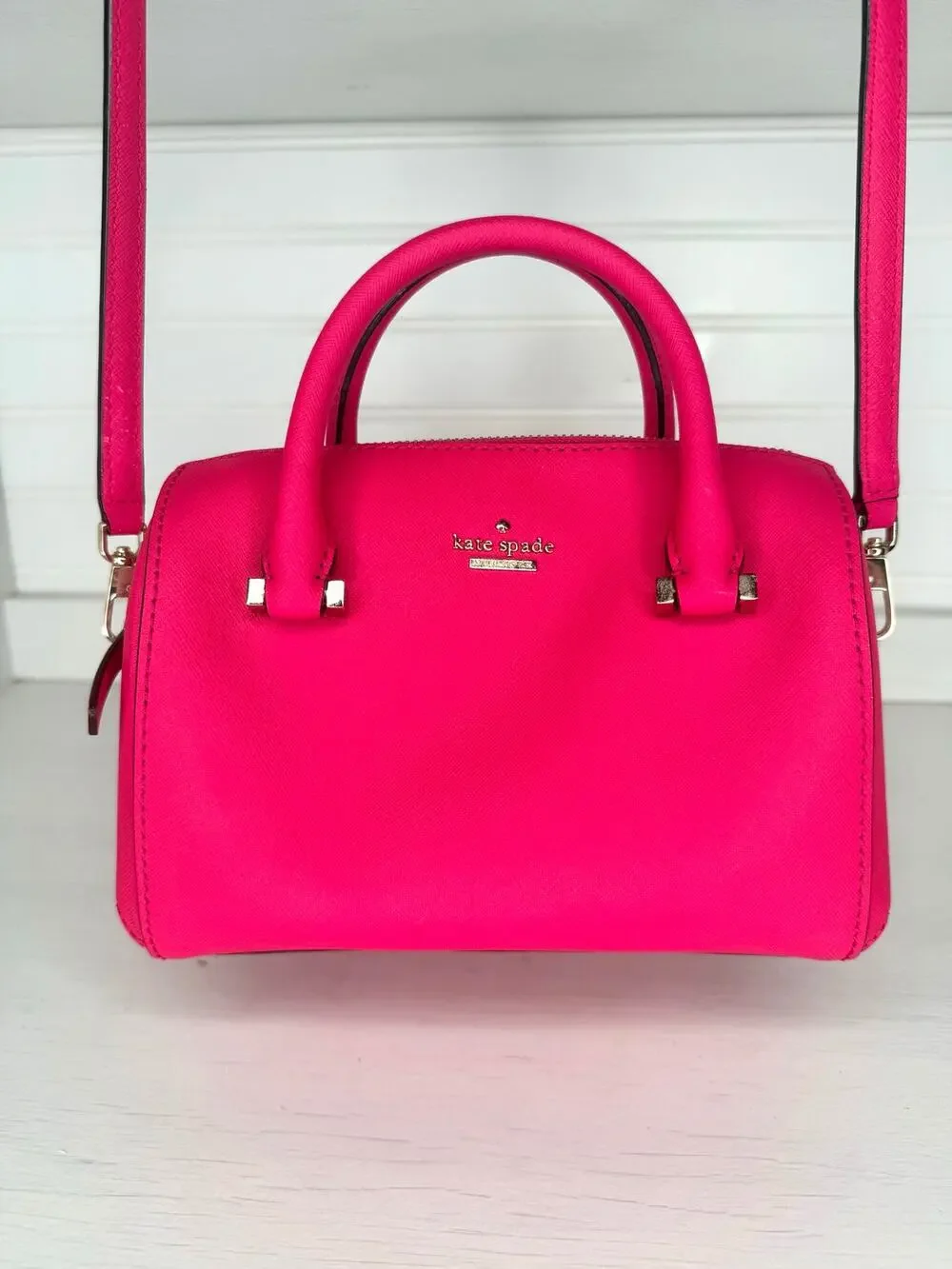 Kate Spade New York Hot Pink Saffiano Leather Satchel Crossbody Bag EUC